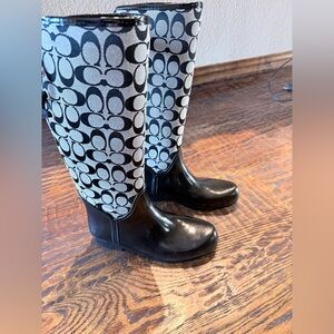 Coach Black and Gray Patterned Rain Boots - size 9